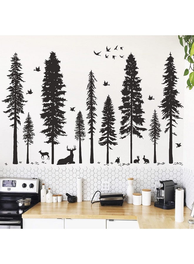LiveGallery Pine Tree Wall Sticker 9 Trees Wall Decals Deer Bird Bunny Forest And Nature Diy Removable Premium Black Vinyl Sticker For Kids Girl Boy Bedroom Living Room Nursery Rooms Home Offices Walls Decoration - Image 1