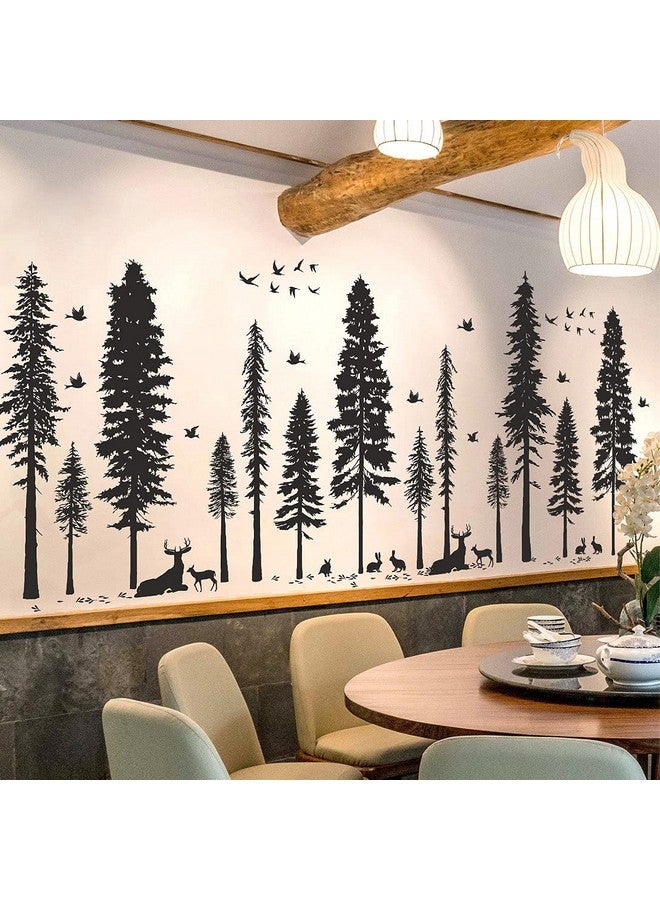 LiveGallery Pine Tree Wall Sticker 9 Trees Wall Decals Deer Bird Bunny Forest And Nature Diy Removable Premium Black Vinyl Sticker For Kids Girl Boy Bedroom Living Room Nursery Rooms Home Offices Walls Decoration - Image 2