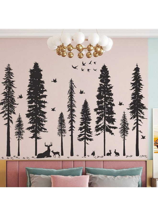 LiveGallery Pine Tree Wall Sticker 9 Trees Wall Decals Deer Bird Bunny Forest And Nature Diy Removable Premium Black Vinyl Sticker For Kids Girl Boy Bedroom Living Room Nursery Rooms Home Offices Walls Decoration - Image 4