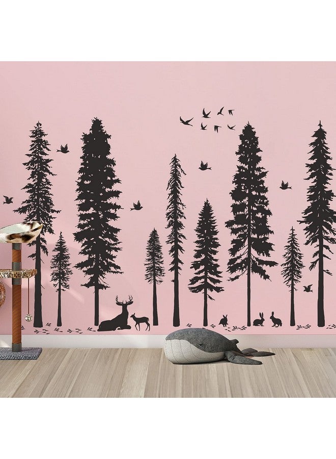 LiveGallery Pine Tree Wall Sticker 9 Trees Wall Decals Deer Bird Bunny Forest And Nature Diy Removable Premium Black Vinyl Sticker For Kids Girl Boy Bedroom Living Room Nursery Rooms Home Offices Walls Decoration - Image 5