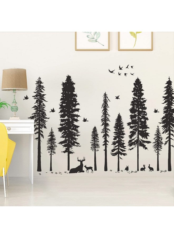 LiveGallery Pine Tree Wall Sticker 9 Trees Wall Decals Deer Bird Bunny Forest And Nature Diy Removable Premium Black Vinyl Sticker For Kids Girl Boy Bedroom Living Room Nursery Rooms Home Offices Walls Decoration - Image 3