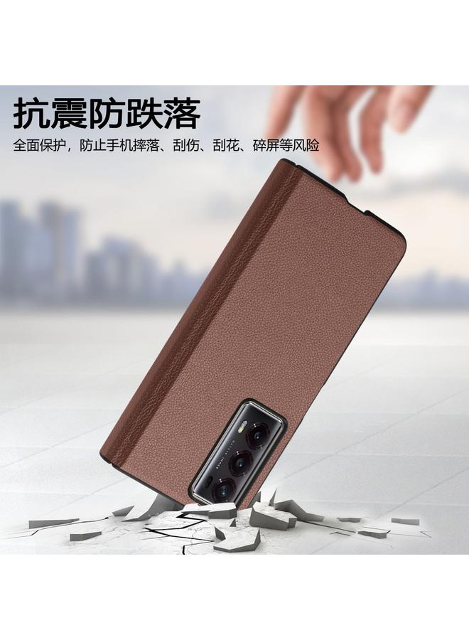 زبون جراب لهاتف Honor Magic V2 Litchi مزود بمفصلة مغناطيسية ومضاد للصدمات - Image 2