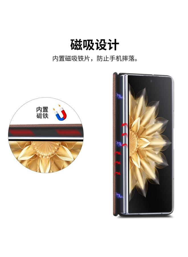 زبون جراب لهاتف Honor Magic V2 Litchi مزود بمفصلة مغناطيسية ومضاد للصدمات - Image 3