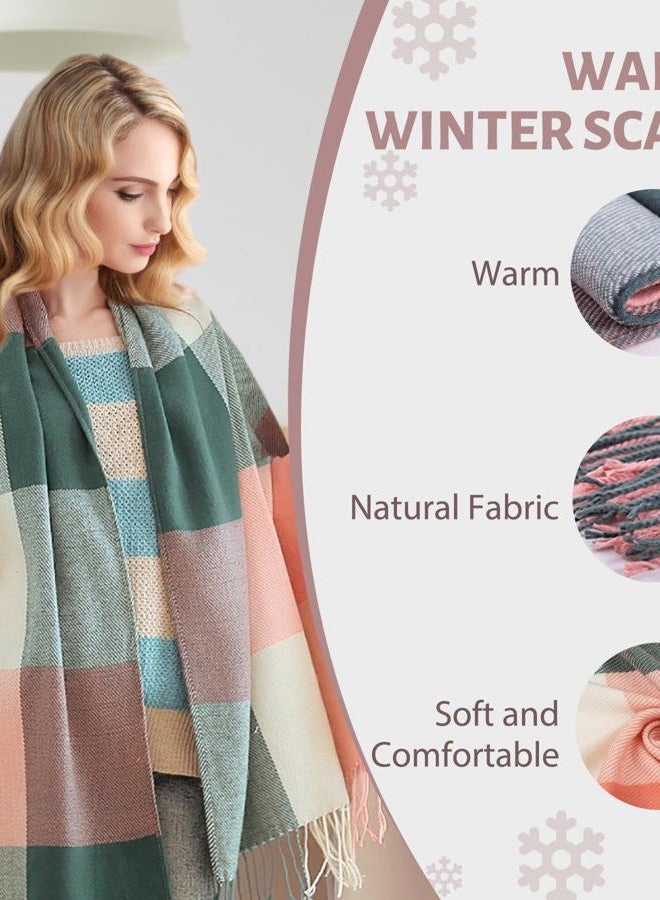 YSense Women's Long Plaid Blanket Chunky Oversized Winter/Fall Warm Scarf Big Tartan Scarves Wrap Shawl, A-Pink - Image 3