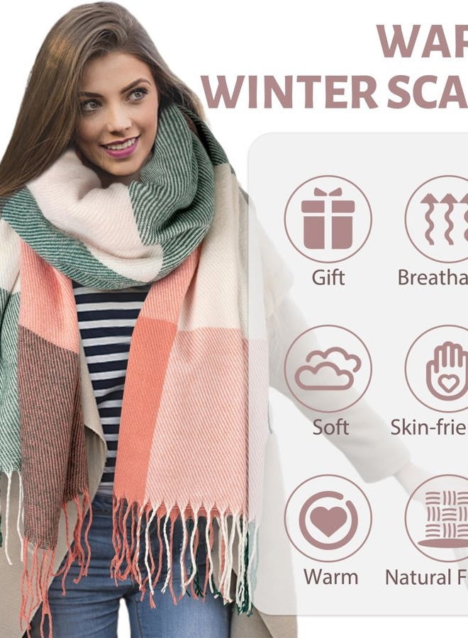 YSense Women's Long Plaid Blanket Chunky Oversized Winter/Fall Warm Scarf Big Tartan Scarves Wrap Shawl, A-Pink - Image 5