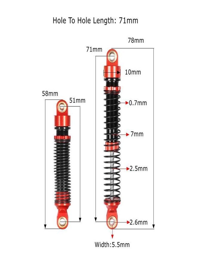 LAFEINA 4PCS Aluminum Threaded Shock Absorber Oil Damper for 1/12 Mini Crawler 1/18 RC Crawler Car TRX4M TRX4MT Upgrade Parts (Gold, 71mm) - Image 2