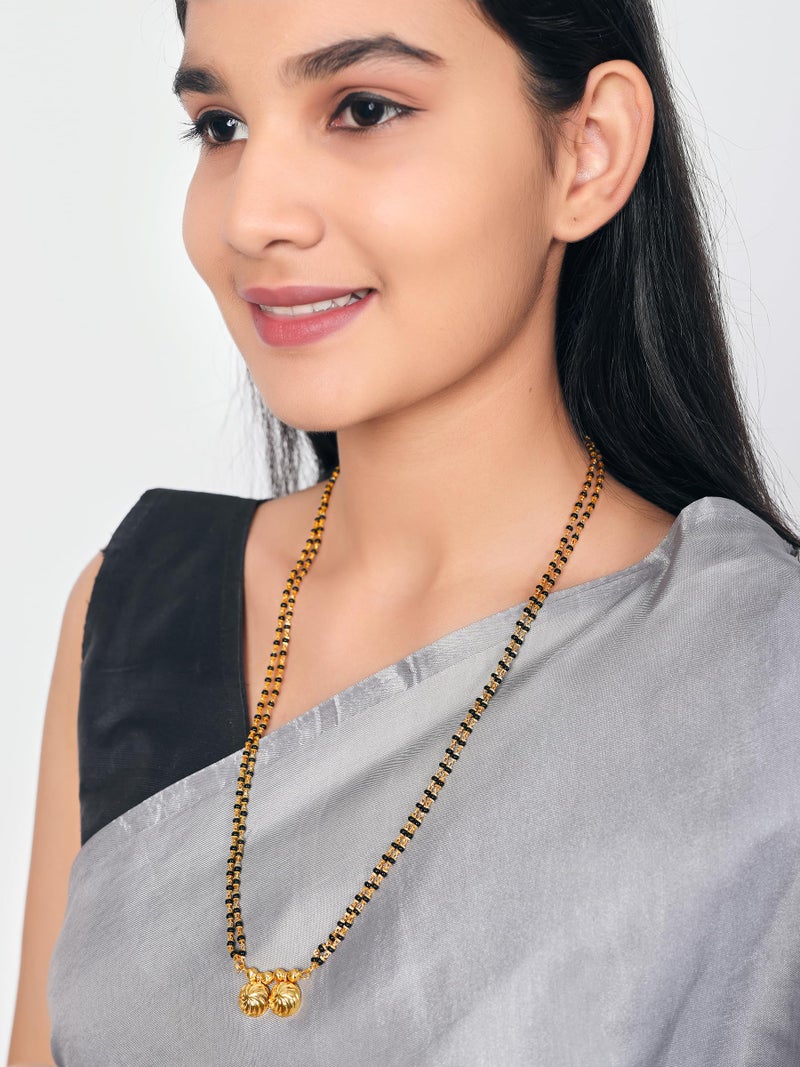 JHB 24 inch jewellery's Traditional Temple Forming One Gram Gold Stylish Maharashtrian Wati Mangal sutra Set Tanmaniya Black Vati Mangalsutra For Women - Image 2