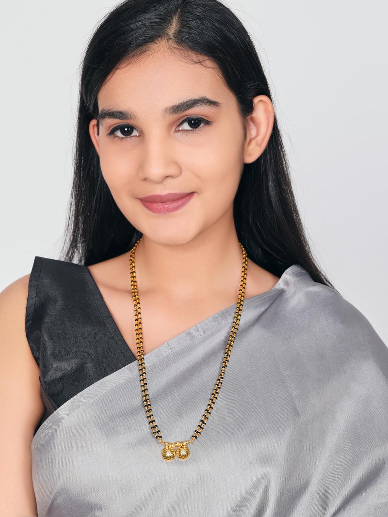 JHB 24 inch jewellery's Traditional Temple Forming One Gram Gold Stylish Maharashtrian Wati Mangal sutra Set Tanmaniya Black Vati Mangalsutra For Women - Image 5