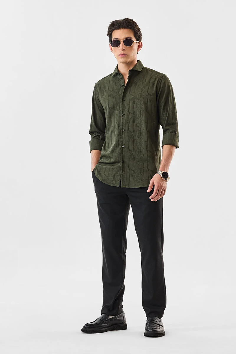 SNITCH Dark Green Textured Long Sleeve Slim Fit Shirt