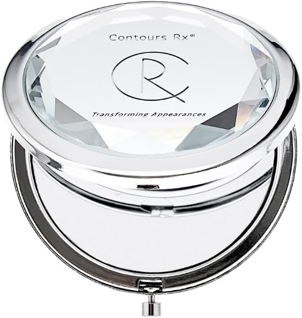 Contours Rx Crystal Cosmetic Compact Mirror - Travel Size Hand Held Mirror with 2X Magnification for On The Go Touchups - Durable, Sleek Double Sided Mirror