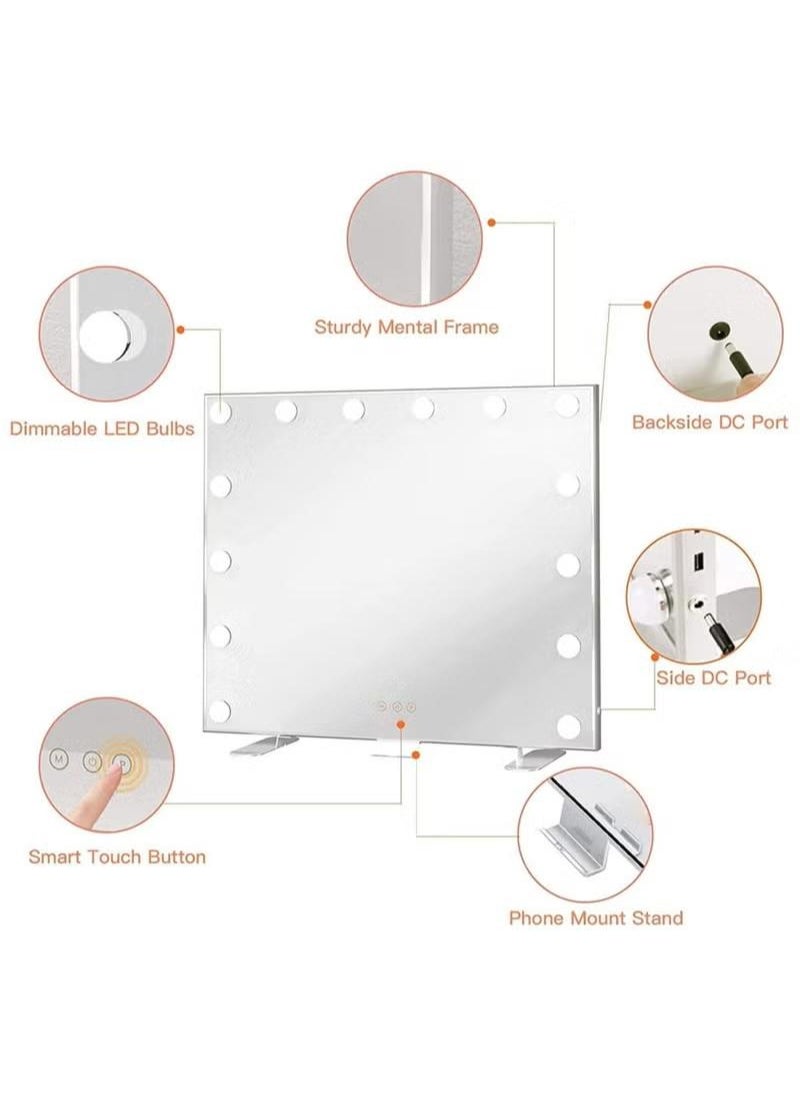 XiuWoo Vanity Mirror with Lights,24 inch×20 inch Vanity Lighted Mirror with Smart Touch Control Dimmer Bulbs, 3 Color Lights Modes,HD Mirror, Smart Touch Control, with USB Charging Port  - Image 4