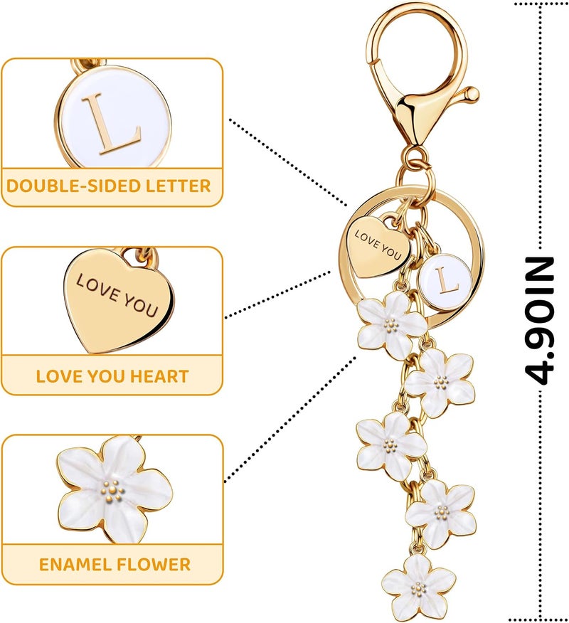 Suweibuke Cute Initial Letter Keychain with Love You Heart, Enamel Flower Charm for Key Handbag Backpack - Women Girls Gifts - Image 1
