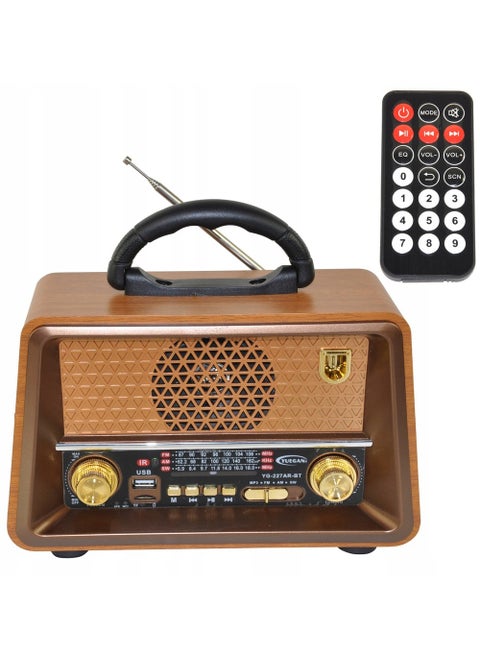 راديو HI-FI قابل لإعادة الشحن مع ريموت تحكم عن بعد، بطارية ذات سعة كبيرة، محمول ، راديو FM بنمط قديم، يدعم البلوتوث ومدخل بطاقة ذاكرة اس دي، يو اس بي ومنفذ يو اكس
