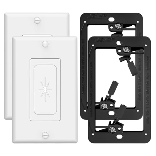 VCELINK Wall Plate Cable Pass Through with Mounting Bracket, Single Gang Flexible Rubber Opening Cable Outlet Cover for Low Voltage Cables, Wall Mount TV, Home Theater System, 2-Pack, White - Image 1