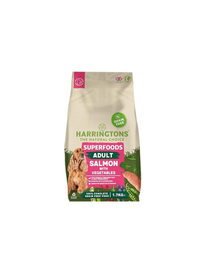 Superfoods Complete Grain Free Hypoallergenic Salmon with Veg Dry Adult Dog Food 1.7kg (Pack of 4) - Made with All Natural Ingredients