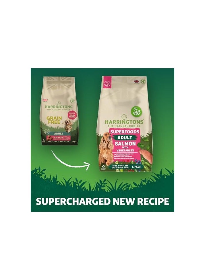 Superfoods Complete Grain Free Hypoallergenic Salmon with Veg Dry Adult Dog Food 1.7kg (Pack of 4) - Made with All Natural Ingredients