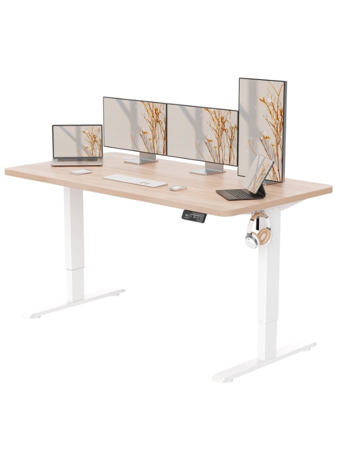 Anovara Anovara Standing Desk Height Adjustable Desk Standing Desk 140 X 60cm Adjustable Office Desk Stand Up Computer Desk (Beige, 140cm)  - Image 1