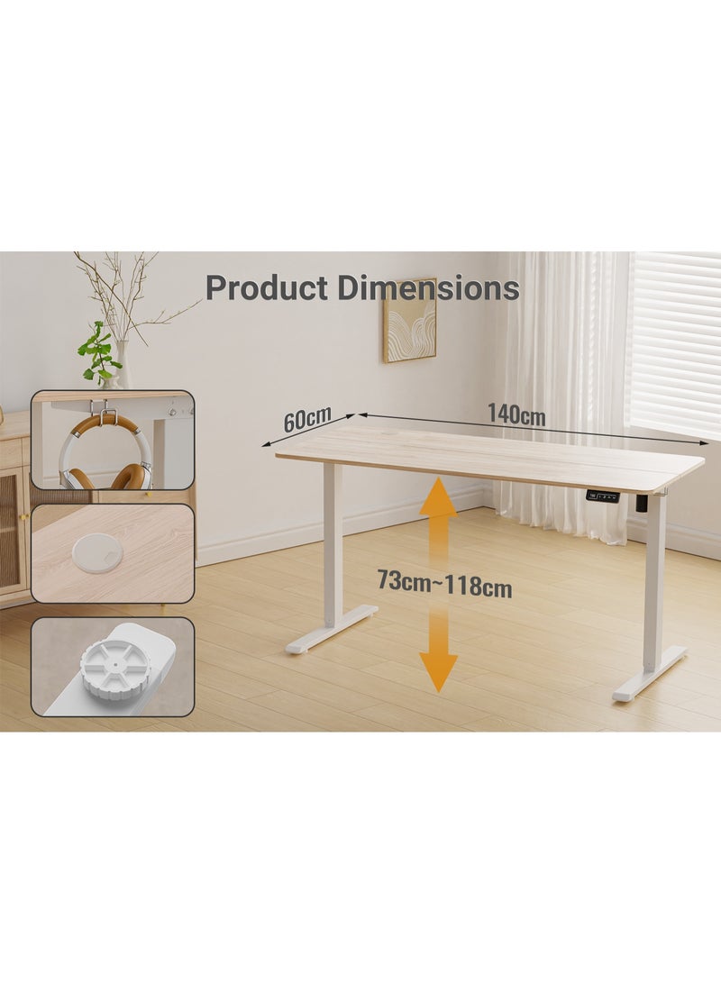 Anovara Anovara Standing Desk Height Adjustable Desk Standing Desk 140 X 60cm Adjustable Office Desk Stand Up Computer Desk (Beige, 140cm)  - Image 4
