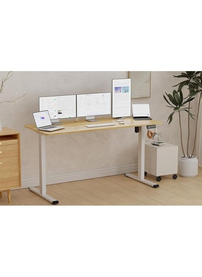 Anovara - Anovara Standing Desk Height Adjustable Desk Standing Desk 100 X 60cm Adjustable Office Desk Stand Up Computer Desk (Beige, 140cm) - Image 1