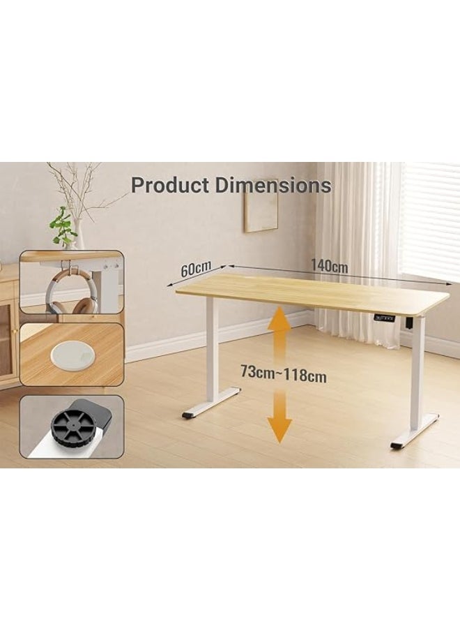 Anovara - Anovara Standing Desk Height Adjustable Desk Standing Desk 100 X 60cm Adjustable Office Desk Stand Up Computer Desk (Beige, 140cm) - Image 1