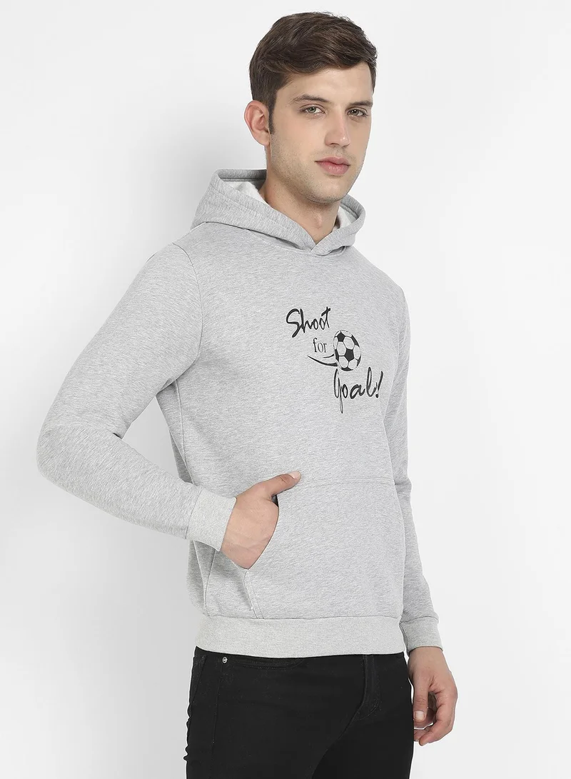Campus Sutra Men's Light Grey Shoot For Goals Hoodie With Kangaroo Pocket