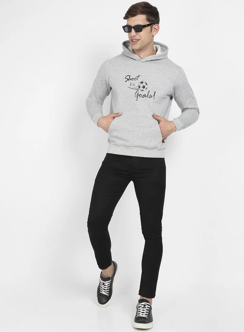 Campus Sutra Men's Light Grey Shoot For Goals Hoodie With Kangaroo Pocket