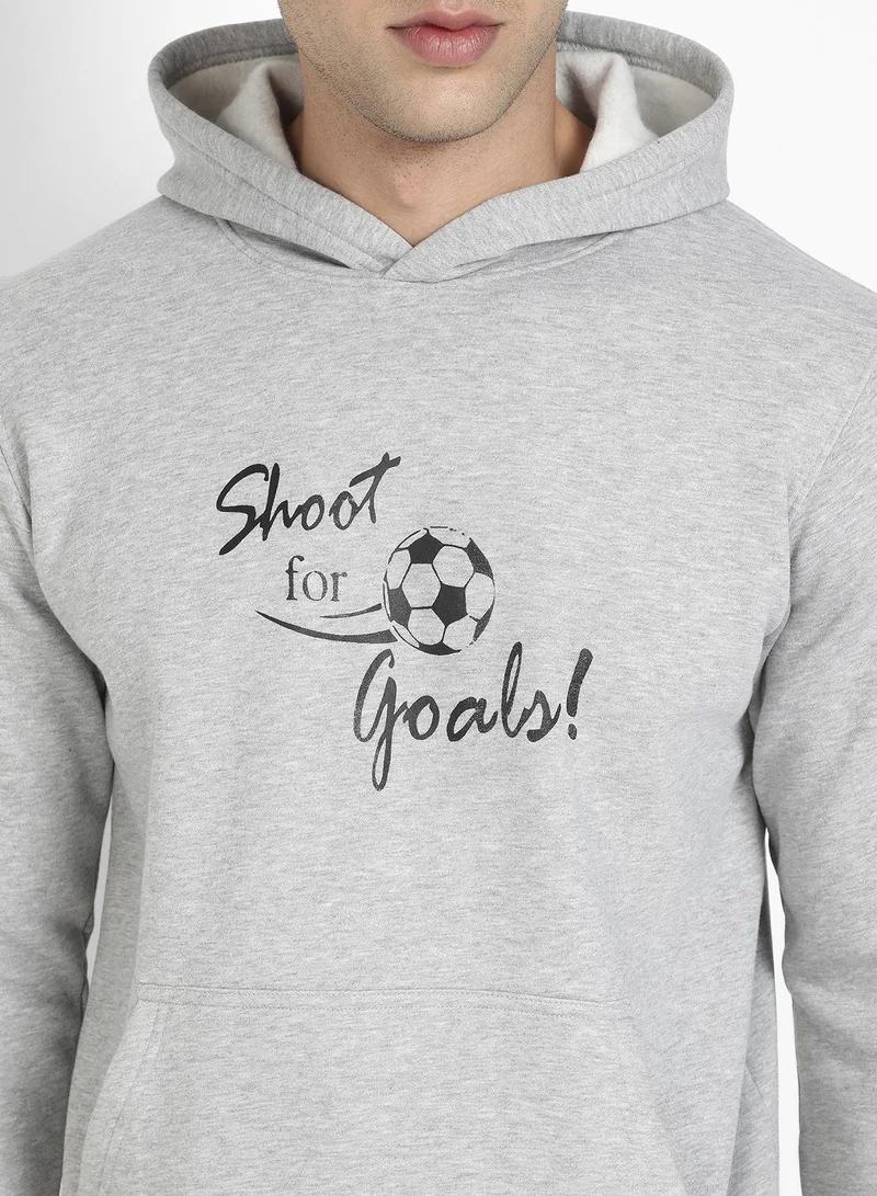 Campus Sutra Men's Light Grey Shoot For Goals Hoodie With Kangaroo Pocket