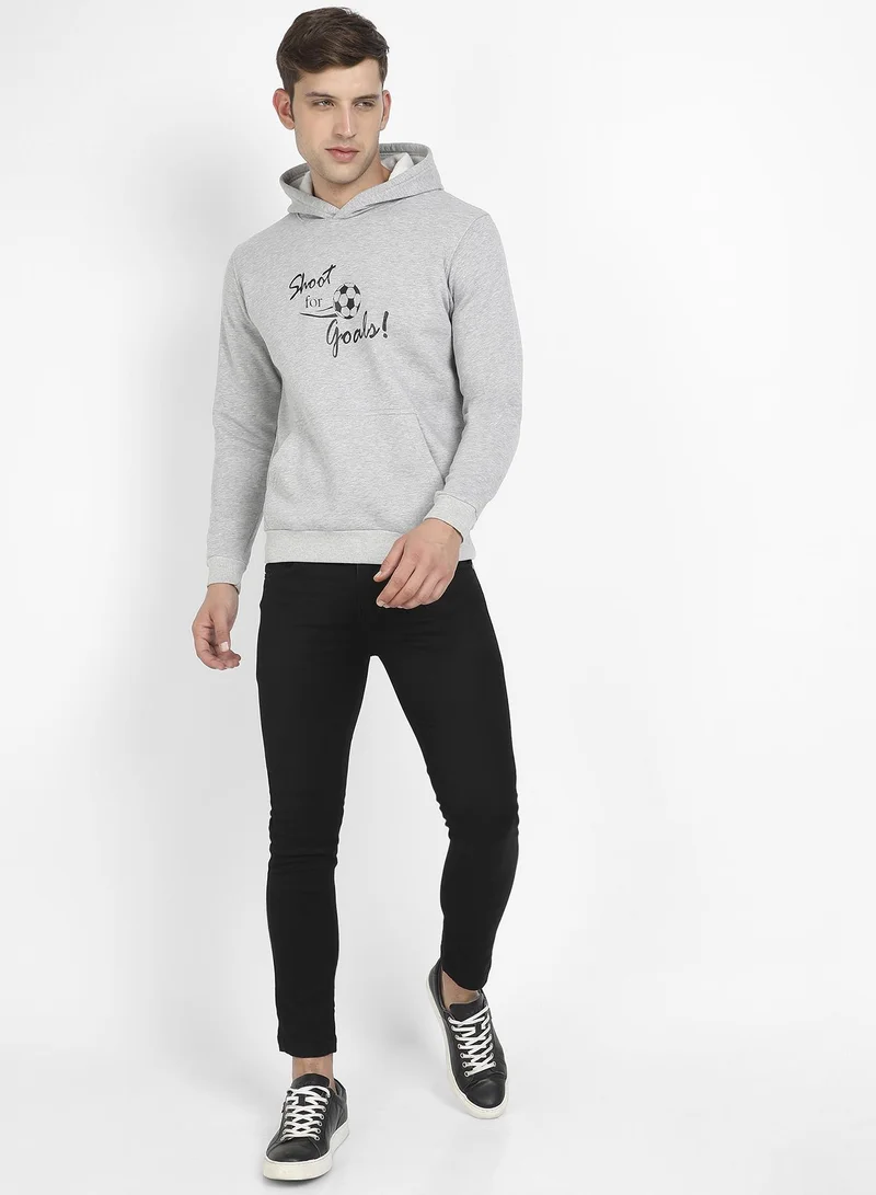 Campus Sutra Men's Light Grey Shoot For Goals Hoodie With Kangaroo Pocket