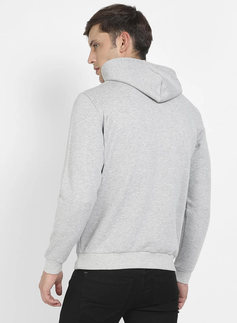 Campus Sutra Men's Light Grey Shoot For Goals Hoodie With Kangaroo Pocket