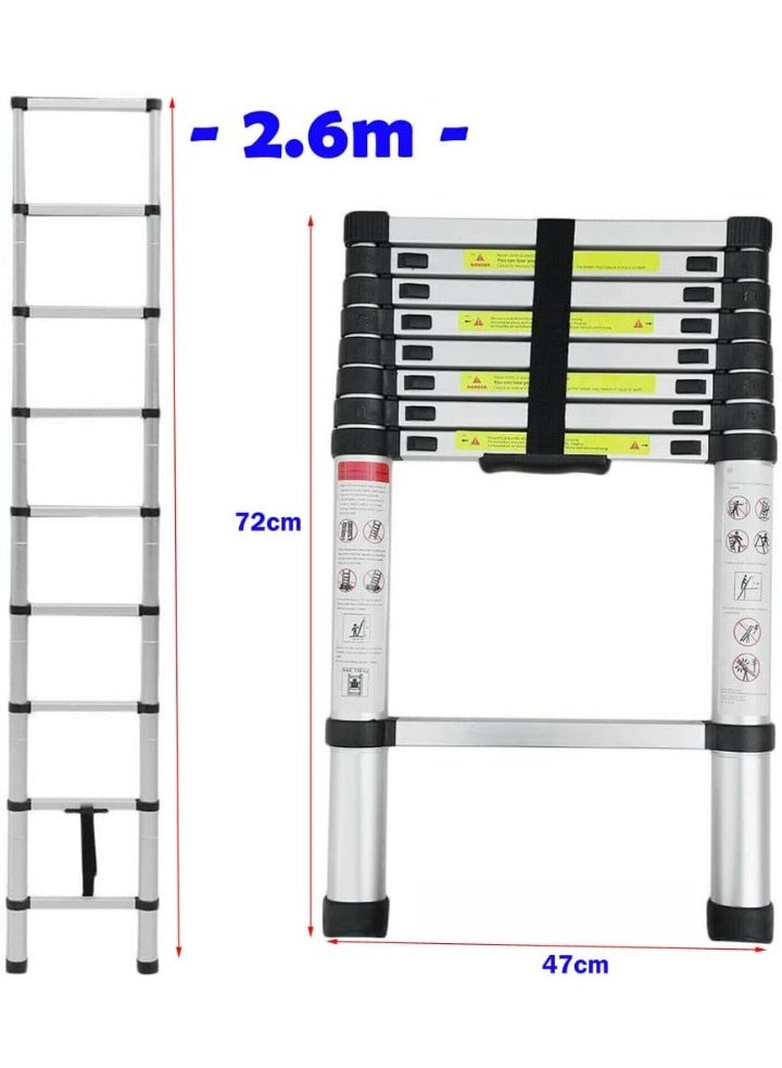 Aluminium Telescopic Ladder – Extendable Folding Loft Ladder, EN131 Certified, 2.6m, Max Load 150kg - Image 2