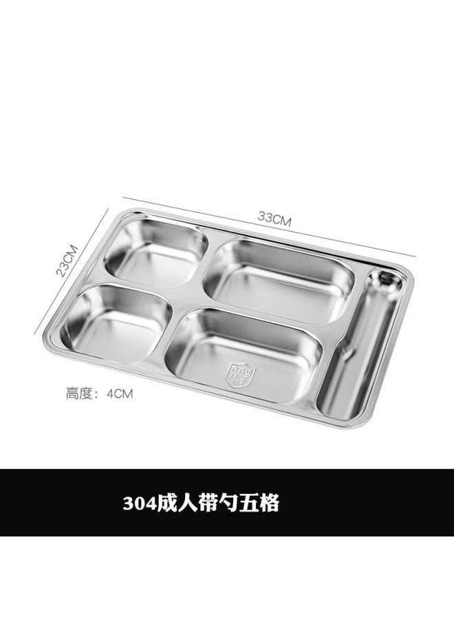 Stainless Steel Dinner Plate 304 With Lid, Deepened Parioned Dinner Plate, Square Lunch Box, Canteen Rice Plate, Student Lunch Box