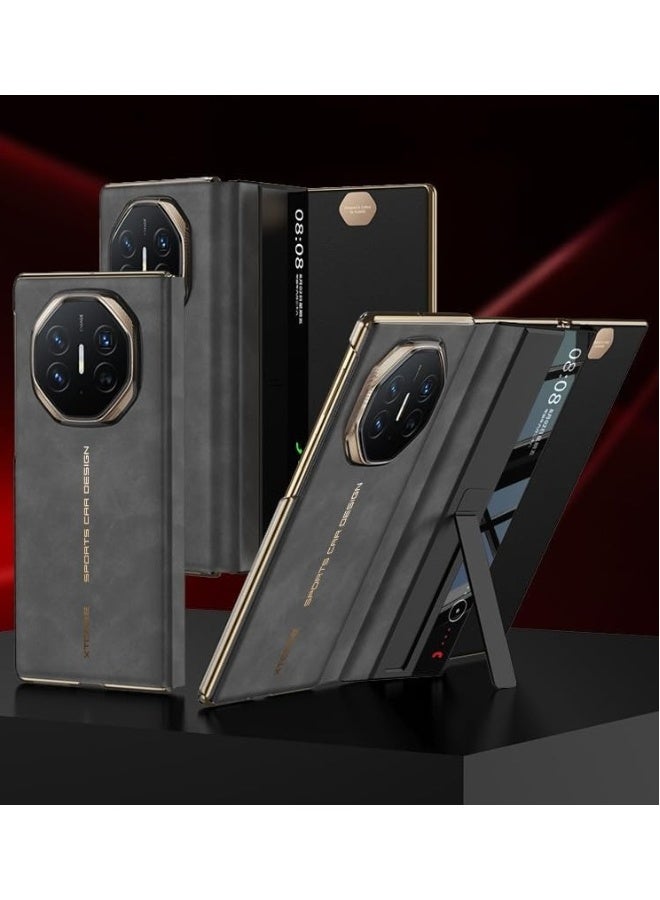 Leather Case for Huawei Mate XT (2024),Frosted Anti-fall Flip Phone Case with Smart Window  Multi-view Bracket,Ultra-thin Protective Back Cover