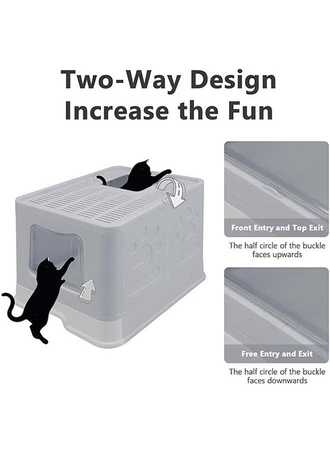 Generic - Foldable Cat Litter Box Lid, Drawer Type Cat Litter Tray, Giant Enclosed Cat Potty, Splash-Proof Cat Toilet, Gray - Image 1