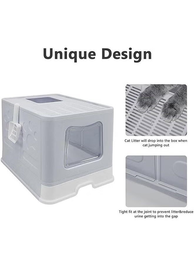 Generic - Foldable Cat Litter Box Lid, Drawer Type Cat Litter Tray, Giant Enclosed Cat Potty, Splash-Proof Cat Toilet, Gray - Image 1