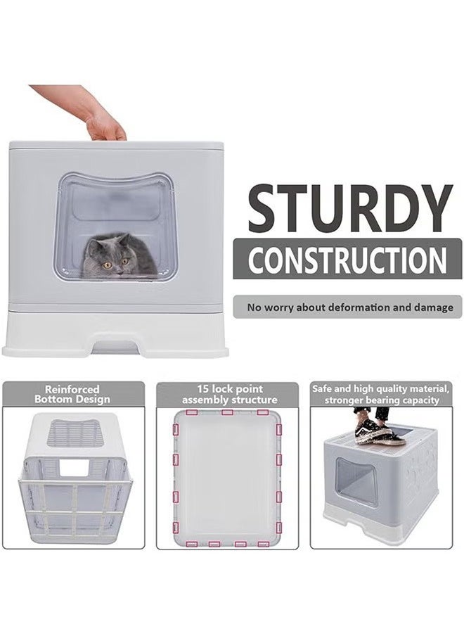 Generic - Foldable Cat Litter Box Lid, Drawer Type Cat Litter Tray, Giant Enclosed Cat Potty, Splash-Proof Cat Toilet, Gray - Image 1
