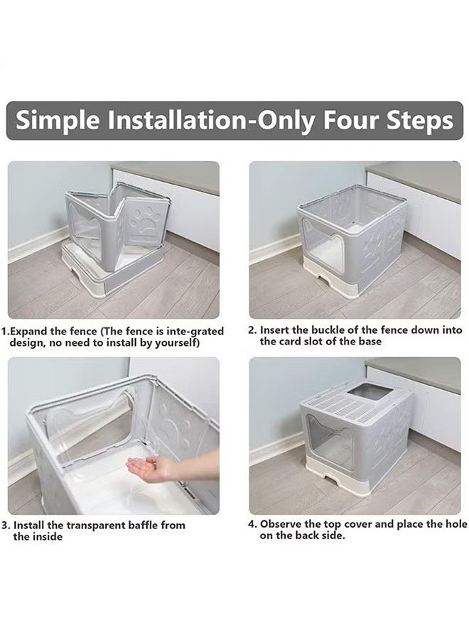 Generic - Foldable Cat Litter Box Lid, Drawer Type Cat Litter Tray, Giant Enclosed Cat Potty, Splash-Proof Cat Toilet, Gray - Image 1