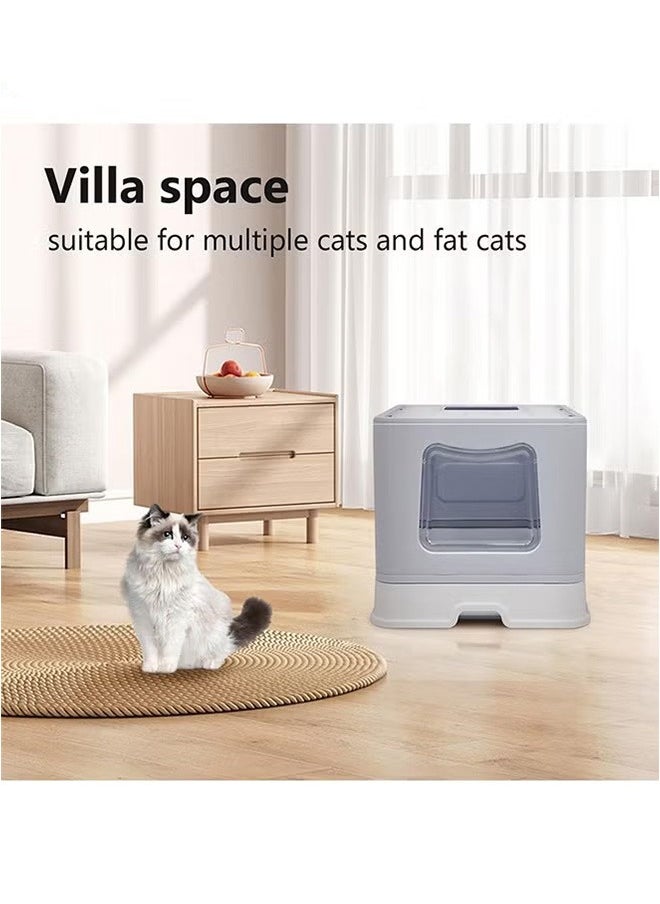 Generic - Foldable Cat Litter Box Lid, Drawer Type Cat Litter Tray, Giant Enclosed Cat Potty, Splash-Proof Cat Toilet, Gray - Image 1