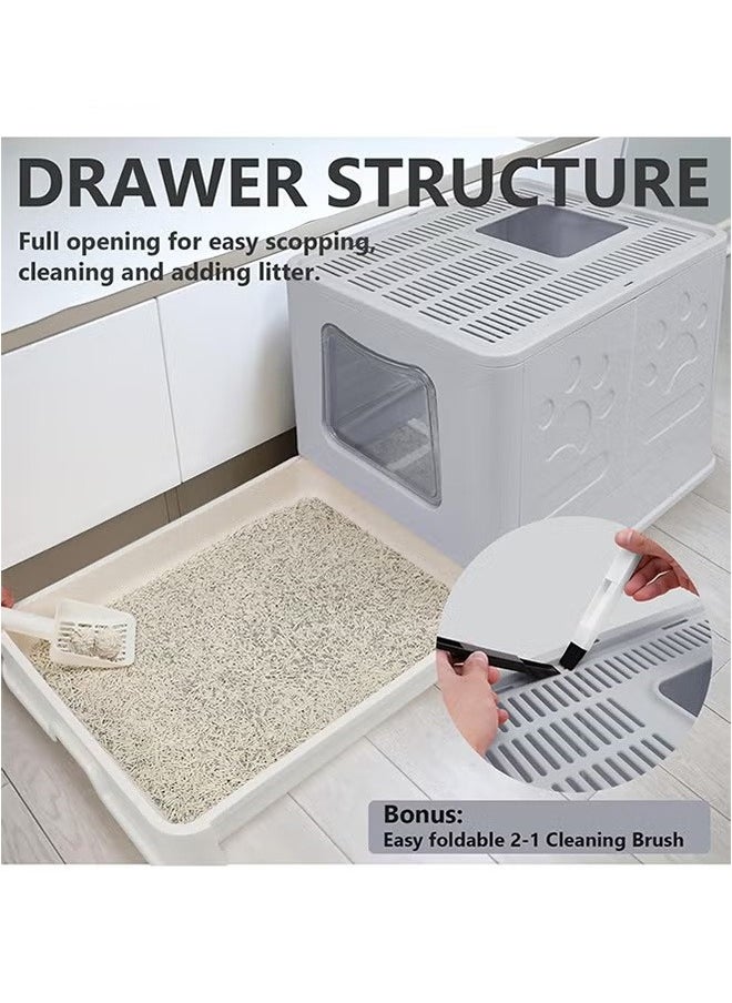 Generic - Foldable Cat Litter Box Lid, Drawer Type Cat Litter Tray, Giant Enclosed Cat Potty, Splash-Proof Cat Toilet, Gray - Image 1