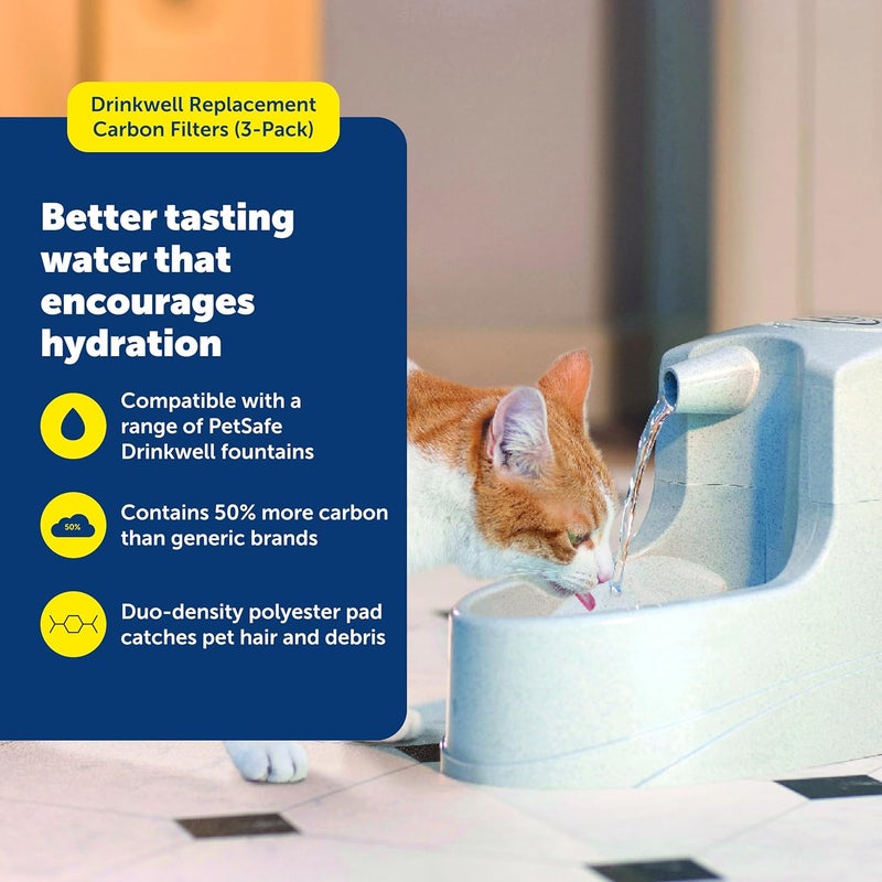 PetSafe Drinkwell Replacement Carbon Filters - Activated Carbon Cat Water Fountain Filter for Clean & Fresh Water & Better Taste - Fountain Cartridge Refill - 3 Pack - Image 2