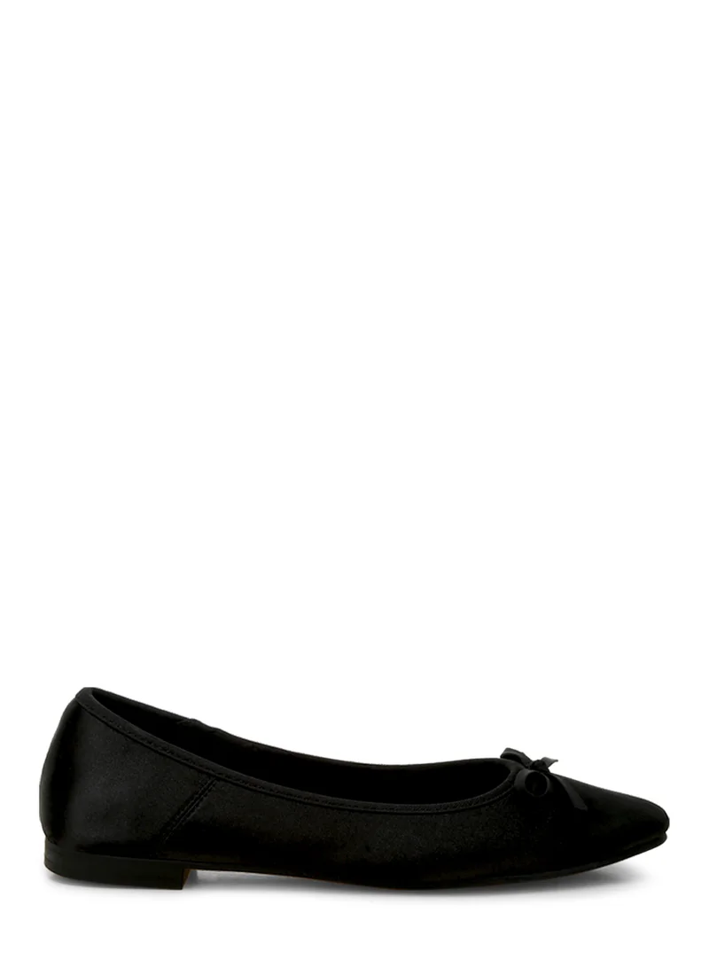 London Rag Satin Bow Embellished Ballerinas in Black