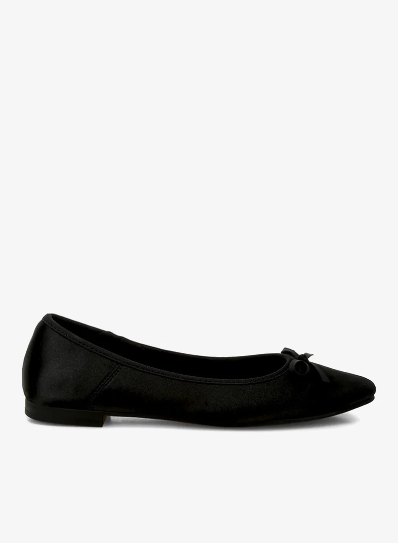 Satin Bow Embellished Ballerinas in Black