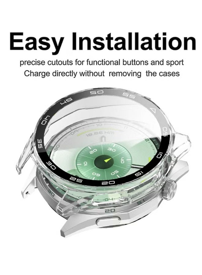 جراب حماية لساعة هواوي GT6 مقاس 46 مم، مصنوع من البولي كربونات الصلب، مزود بواقي شاشة من الزجاج المقوى وغطاء حماية للإطارات، مناسب لساعة هواوي GT6 مقاس 46 مم (شفاف). - Image 4