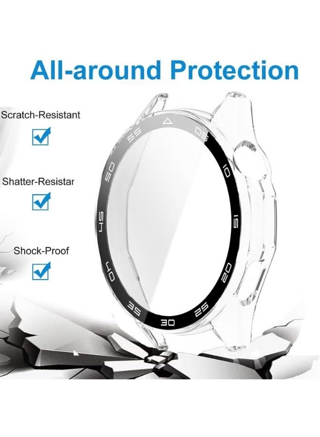 جراب حماية لساعة هواوي GT6 مقاس 46 مم، مصنوع من البولي كربونات الصلب، مزود بواقي شاشة من الزجاج المقوى وغطاء حماية للإطارات، مناسب لساعة هواوي GT6 مقاس 46 مم (شفاف). - Image 3