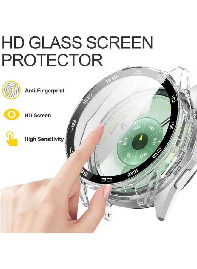 جراب حماية لساعة هواوي GT6 مقاس 46 مم، مصنوع من البولي كربونات الصلب، مزود بواقي شاشة من الزجاج المقوى وغطاء حماية للإطارات، مناسب لساعة هواوي GT6 مقاس 46 مم (شفاف). - Image 2