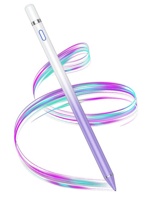 Stylus Pen for iPad, Active Stylus Pen for Touch Screens with Fine Point Tip and Magnetic Cap, Compatible with Apple iPad, iPhone, Android, Tablet and Other Capacitive Touch Screen (White Purple)