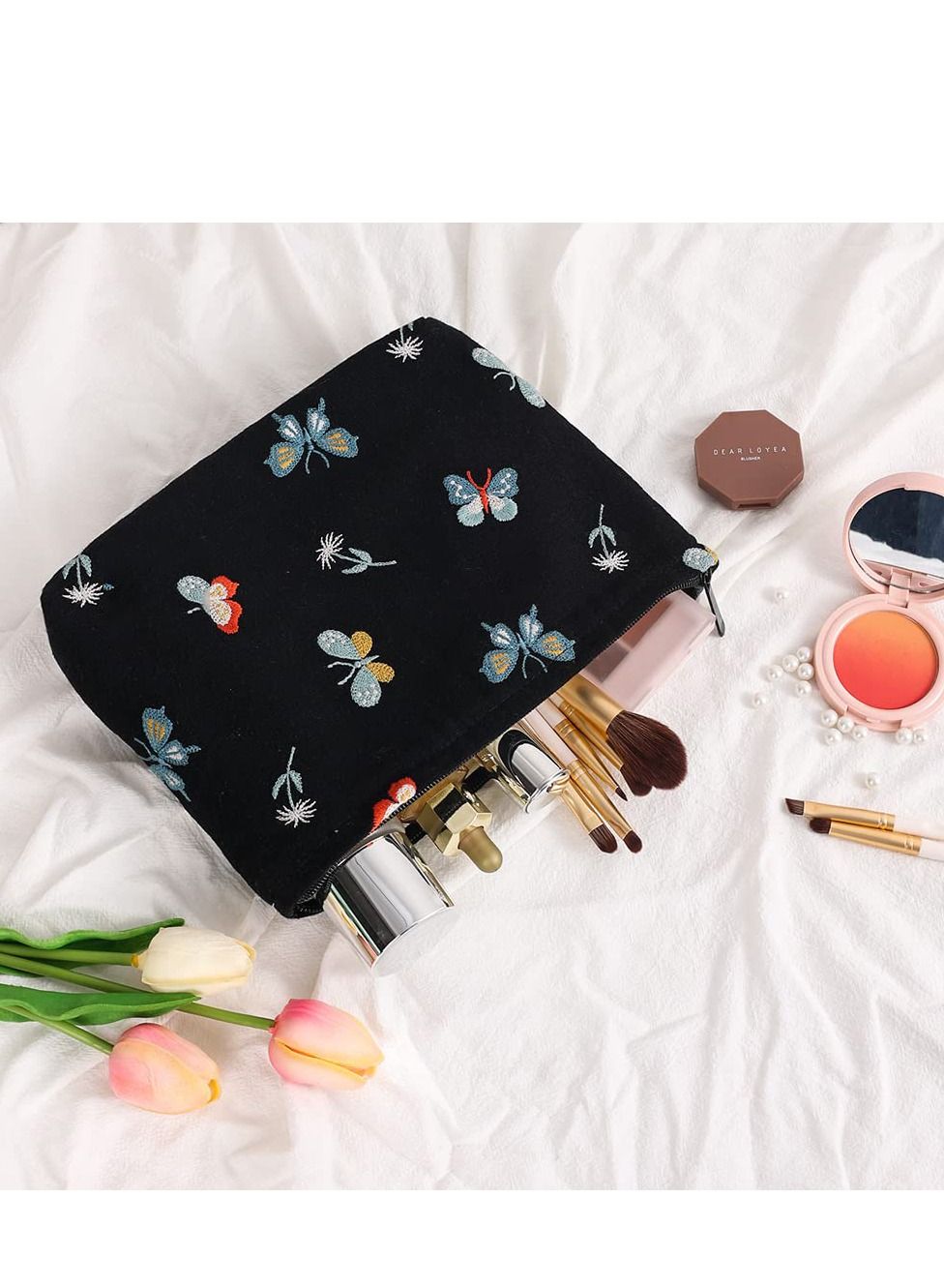 Butterfly Makeup Bag Cosmetic Bag for Women, large Capacity Canvas Makeup Bags Travel Toiletry Bag Accessories, Organizer, pouch for Women Girls Portable Toiletry Organizer Gifts, Black 