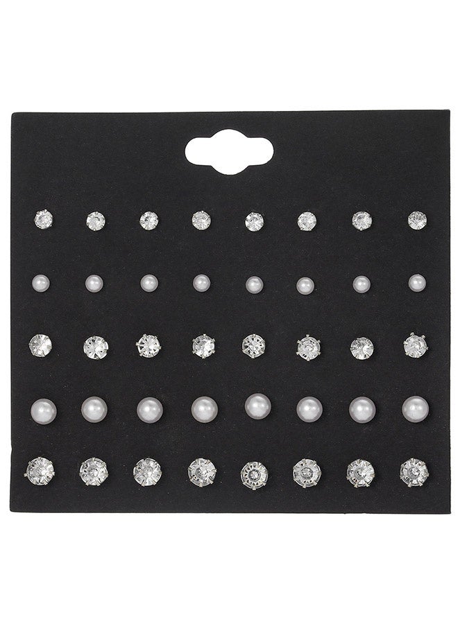 Earrings Set Pearl Earrings For Women Cz Imitation Earrings Sisters Hypoallergenic White Gold Pierced Earrings Surgical Steel 20 Pairs - Image 1