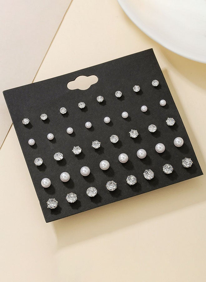 Earrings Set Pearl Earrings For Women Cz Imitation Earrings Sisters Hypoallergenic White Gold Pierced Earrings Surgical Steel 20 Pairs - Image 3