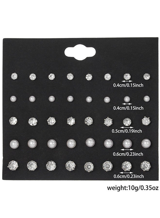 Earrings Set Pearl Earrings For Women Cz Imitation Earrings Sisters Hypoallergenic White Gold Pierced Earrings Surgical Steel 20 Pairs - Image 5