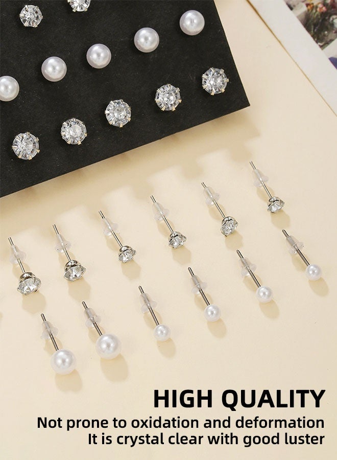 Earrings Set Pearl Earrings For Women Cz Imitation Earrings Sisters Hypoallergenic White Gold Pierced Earrings Surgical Steel 20 Pairs - Image 2